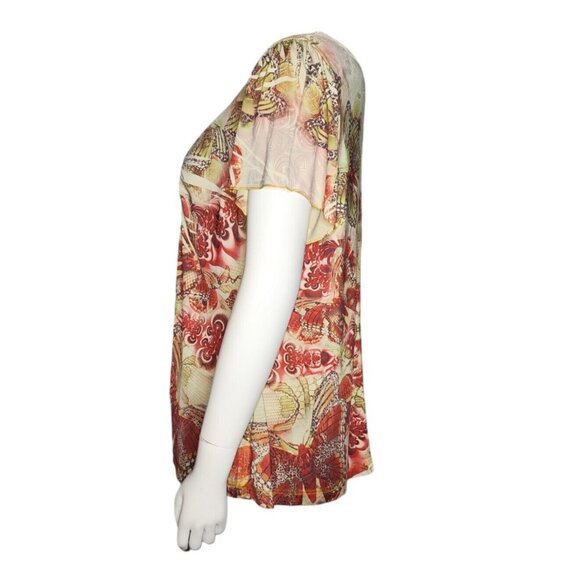 ONE WORLD Red Tan Butterfly Sublimation Pullover Top Womens Plus Size 1X - Picture 2 of 6